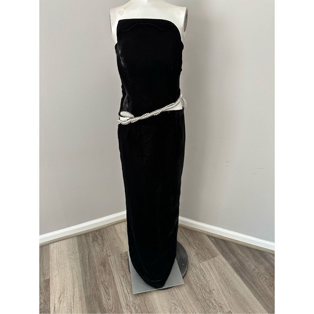 Strapless Black Maxi Dress with Embellished Waist - Picture 5 of 13